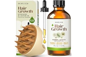 Bofuoos Rosemary Oil for Hair Growth, Castor Oil with Scalp Massager Set – Premium Hair Strengthening for Boosting Hair Health, Thickening, Soothing, Moisturizing and Natural Growth 118ml