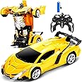 WTLSSG Remote Control Car，Transform Robot RC Cars with Cool LED Headlights, 2.4Ghz Toys Car with 360 Degree Rotation and One-Button Deformation, Present Birthday Gift for Boys/Girls (Yellow)