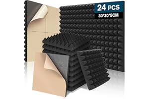 ZILCHX 24 Pack Acoustic Foam Panels with Self Adhesive, 12”x12“x2” Soundproofing Panels for Walls, Full Frequency Sound Absorption and Noise Reduction Flame Retardant Wall Stickers for Home, Studio (Black)