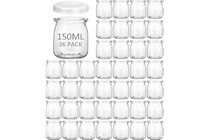 JMIATRY 36 Vasos Yogurtera Con Tapa 150 ml, Vasos Yogurtera, Botes de Cristal con Tapa pare Yogures, Postres y Natillas