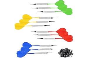 HJIAMA 12 Pezzi Freccette Punta Plastica con 36 Punte Intercambiabili, 4 Colori, Corpo in Ferro, Freccette Professionali per Principianti e Allenamento Avanzato