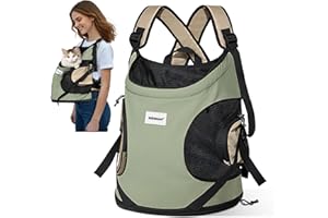 ALLSOPETS Mochila Gato Perro, Mochila Transportadora Frontal Portátil para Mascotas, Correa de Seguridad Incorporada, Diseño Ergonomico, Ideal para Viajes en Moto (Verde Oliva)