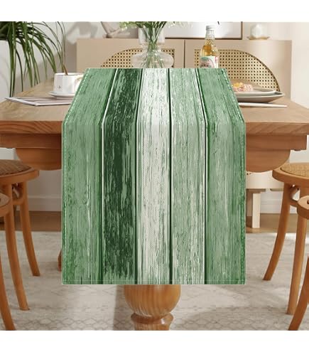 Salbeigrüner Tischläufer – Retro-Boho, 70er Jahre Design, 33 X 183 Cm