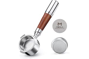 MORILS Portafiltro Sin Fondo 51mm, Compatible con Cafeteras Espresso DeLonghi EC680 / EC685 - Portafiltro de Acero Inoxidable con Cesta Portafiltro Para 1 taza Asa de Empalme en Madera y Metal