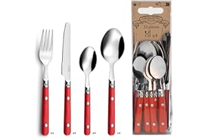 AMEFA PRADEL ESSENTIEL - Tube triangle avec 16 couverts de table pour 4 personnes - Saxo - Acier inoxydable 18/0, Finition Standard - Rouge