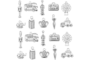 Stiesy 100Pcs 10 Styles Antique Style London Theme Charms Tibetan Silver Charms Big Ben Bus Soldier Umbrella Charms for DIY Crafts Jewelry Making