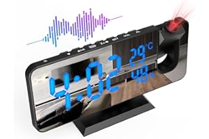 ShinePick Despertador de proyección, USB Reloj Proyección Digital 180° Giratorio, con FM Radio con Pantalla LCD Grande, Función de Humedad Temperatura y Cronometraje 12/24H, para Dormitorio, Oficina