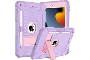 TOPWANT Case for iPad 9th 8th 7th Generation (10.2 inch, 2021/2020/2019), Shockproof Protective iPad 10.2 Case with Built-in Stand/Pencil Holder, Light Purple+Pink