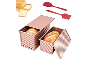 EVDZNA Lot de 2 moules à pain grillé, avec couvercle, anti-adhésif, avec porte coulissante, spatule et pinceau à huile, pour pain, toast, rose