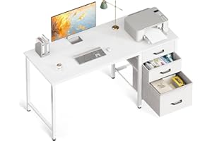 Coleshome Computer Desk with Drawers, 120×48cm Office Desk with Storage, Reversible Small White Desks for Home Office