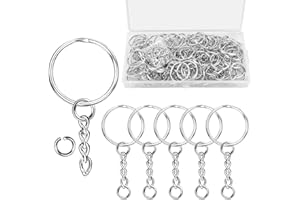 CHMEJIA 80 Stück Schlüsselringe mit Kette Spaltring 25mm Schlüsselring mit Kunststoffbox Metall Schlüsselanhänger Schlusselringen für Selber Machen Basteln