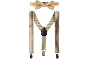 FYMNSI Infantil Bebé Niños Niñas Conjunto Tirantes y Pajarita Longitud Ajustable Elástico Y-Forma 3 Pinzas Ancho 2.5 cm con Puntos Raya Color Sólido Accesorio de Pantalón Cumpleaños Sesión de Fotos