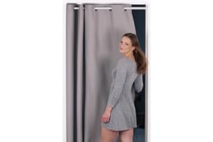 tinycurtains, Türvorhang mit Teleskopstange, einfache Montage in nur 1 Minute ohne Bohren (Türvorhang hellgrau + Stange weiß, Vorhang 195 x 150 cm (HxB); Stange 70-120 cm)