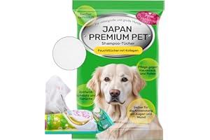 Japan Premium Pet Hundeshampoo Handtuch | Hunde Reinigungstücher, die wie Trockenshampoo Hund wirken | Reinigen & desodorieren mit unserem Hundehandtuch mit Kollagen & Plazenta | 15 St | (30 x 40 cm)