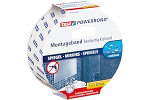 tesa Powerbond Cinta Doble Cara ESPEJOS, Cinta Doble Cara para Espejos, Cinta Adhesiva Resistente a la Humedad para Baños y Duchas, 5 m x 38 mm