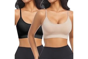 ONEW Damen BH ohne Bügel mit Spaghettiträger Gepolstert Push Up Dessous BH Yoga Bra Nahtlose Cami Bustier Top