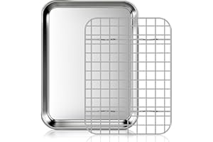 Fire More Backblech mit Abkühlgitter, Edelstahl Backrahmen Rechteckig, 23,5 x 17,5 x 2,5cm, Kuchenplatte mit deckel, Spülmaschinenfest, für Backen Braten Servieren