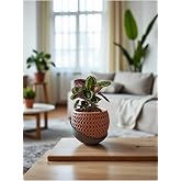 Happiears Desenli Saksı &ndash; Drenaj Tabağı ile Modern Tasarım Kahverengi