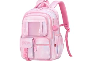 BANSUSU Gradient Childrens Backpacks School Bags for Girls Casual Daypacks with Plush Ball Pendant, B05-Pink