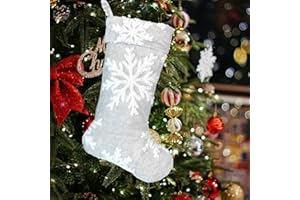 Mauts 24" Grey Big Snowflake Christmas stocking,Christmas decorations stocking,Used For Christmas Tree Gift Box Mantel Decoration Party Christmas (Grey White)