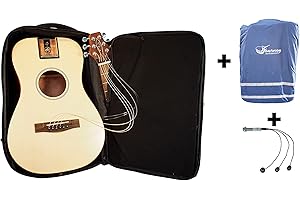 Journey Instruments Solid Sitka Travel Guitar 3 Pack – PJ410N Traveler Acoustic Guitar includes Pickup and Rain Cover with Collapsible Patented System – Portable Backpack Case (African Mahogany)