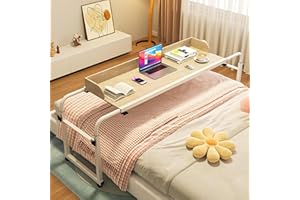 GXQFC Über-Betttisch auf Rollen Höhenverstellbar 65-95 cm/Breitenverstellbar 115-210 cm, Overbed Table Mobiler Schreibtisch Pflegetisch Laptoptisch Bettbeistelltisch für Das Heimbür(Color:Holz)