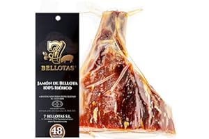 7 BELLOTAS Jambon 100% Ibérique | Fabriqué à partir de Porcs Ibériques Nourris aux glands et Processus de Curation Naturelle | Jamon Pata Negra Iberico Bellota | 48 Mois | Désossé + 1,0 Kg.