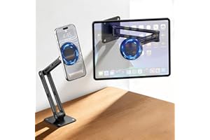 CloudValley Support Mural Tablette Magnétique, Extensible Bras en Aluminium Porte Tablette, [Réglable à 360° et Pliable] pour iPad Pro/Air/Mini de 4,7 à 13 Pouces, Galaxy Tab, Téléphones et Tablettes