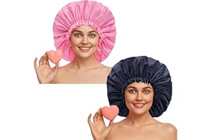 DROKENLE Extra Large Shower Caps for Braids, 2 Pcs Waterproof Shower Caps for Women, Reusable Bath Hair Caps Large Size Hair Bonnets for Long Thick Curly Hair, Locs, Dreadlocks, Perms (Black, Pink)
