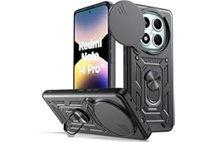 Oududianzi - Funda para Xiaomi Redmi Note 14 Pro 5G, con Cubierta Deslizante de la Cámara, Soporte Giratorio de 360 ° y Funda Protectora TPU de Silicona - Negro