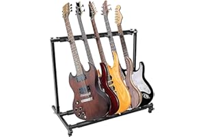 Holdfiturn Multi Guitar Stand 5 Holder Foldable Universal Guitar Rack Black Portable Guitar Holder Display Rack for Multiple Guitars Bass
