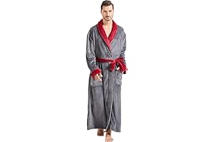 FashGudim Mens Robes Big and Tall Full Length Plush Fleece Long Robe for Men Bathrobe Shawl Collar Warm Winter House Robes