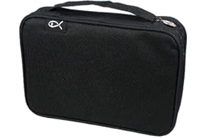 MaMeMi Funda para Biblia XL, tamaño interior aprox. 16 x 23,5 x 4,5 cm, color negro, con símbolo de pez y asa de transporte