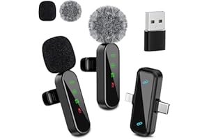 Bayanbulu Micrófono inalámbrico para iPad y teléfonos móviles, Mini micrófono para grabación de vídeo, TikTok, vlog, Youtube, cancelación de Ruido, micrófono de Solapa Plug and Play (Paquete de 2)