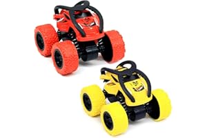 SSKHE 2 Pezzi Monster Truck 360 gradi rotante bambini auto giocattolo inerzia auto da corsa per 3 4 5 6 anni bambini rosso e giallo auto giocattolo