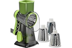 LacusMare Rotary Cheese Grater with 3 Blades for Slicing, Coarse Grating & Fine Shredding, Graters for Kitchen with Stable Suction Base, Vegetable Slicer for Cucumber, Carrot, Potato, Nuts (Green)