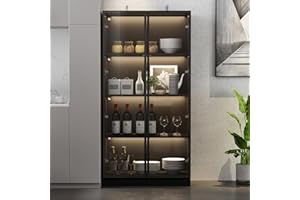 PREMTURE Glasvitrine mit Beleuchtung, Glasvitrine in Schwarz，Vitrinenschrank Schwarz，Sammlervitrine mit 4-stufigen Einlegeböden，Glasständer, Aluminium, gehärtetes Glas, 80 x 40 x 160 cm