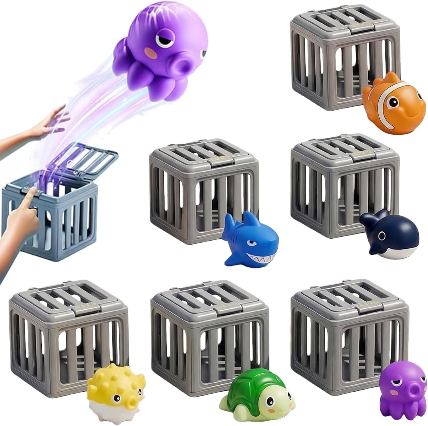 Children's Pool Diving Toys, Water Swimming Dive Pools Game, Underwater Dive Rescue Toy, Bath Toy Play Set with Fish Box Floating Animals, Fun Outdoor Beach Lake Swim Summer Party Gift-1 Set