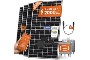 Solarway Centrale de balcon 2000 W avec prise complète, 4 modules JaSolar 500 W, 1 onduleur Deye avec application et WiFi + accessoires, Plug & Play (2000 W, sans support)