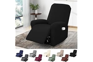 BOYIFEIJIE 1-Sitzer Sessel Überzug, Sesselbezuge Stretch mit Taschen, All-Inclusive Streifen-Jacquard Sesselschoner für Fernsehsessel Relaxsessel Sesselhusse (Schwarz, 4-Teilig)