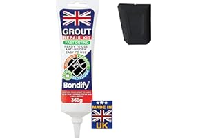 BONDIFY Waterproof Black Grout Reviver Ready Mixed, 360g FAST DRYING, EXTRA VOLUME Anti Mould Waterproof Grout Repair Kit Black Tile Grout for Patio, Shower, Bathroom, Window, Quick Drying Gap Filler