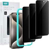 ESR iPhone 15 Pro i&ccedil;in kırılmaz cam ekran g&ouml;r&uuml;nt&uuml; koruması, sertleştirilmiş camdan antispy ekran koruması, mikro kavisli kena