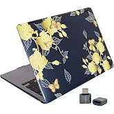 SyncCase Huawei MateBook D14 Kılıf Uyumlu Kristal Parlak &Ccedil;i&ccedil;ek Desenli Sert Hard Case İnce Hafif Şeffaf Koruma 2019-2022 Sarı