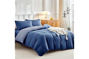 Tokokimo 4-Piece King Size Duvet Cover Sets – Dark Blue Ultra-Soft Microfibre Blue Bedding with Pillowcases & Deep Fitted Sheet (40cm Mattress Depth) King Size Bedding Sets