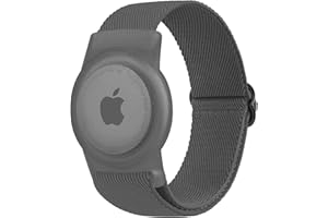 Vancle Bracelet Airtag Enfants, Nylon élastique Bracelet de Rechange, Coque Résistant aux Rayures, Facile à Porter, Couverture de Protection en Nylon élastique pour Enfants et âgés, Gris