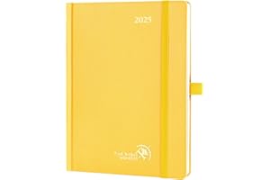 POPRUN Agenda 2025 Semainier 22 x 16,5 cm - Couverture Rigide, Vertical Weekly Planner, D'Jan 2025 à Déc 2025-12 Mois, Avec signet à 2 rubans, Papier Certifié FSC® 100 g/m², Jaune clair