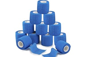 ANAMPION Self Adhesive Bandage 12Rolls, 5cm x 4.5m Non-Woven Cohesive Bandages, Breathable & Flexible Elastic Sports Tape for Human and Animals, Ankle Sprains Swelling, Sports, First Aid(Blue)