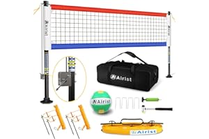 Airist Heavy Duty Volleyball Net Outdoor with Steel Anti-Sag System, Adjustable Aluminum Poles, Professional Volleyball Nets Set for Backyard and Beach, Volleyball and Carrying Bag