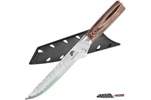 FULLHI Hammered Blade Kitchen Knife with Protection, Non-Stick Chef's Knife, Pakka Wood Handle Japanese Knife, Premium Stainless Steel Kitchen Knife with Sheath (6.5 Inch Boning Knife)