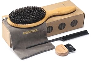 BESTOOL Cepillo de Pelo de cerdas de jabalí para Mujeres, Hombres y niños, con Palas de bambú para Cabello Fino y Fino, Mejora la Textura del Cabello (bambú)